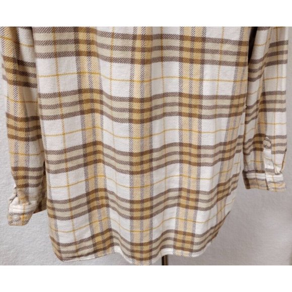 American Eagle Womens Medium Gold Plaid Very Soft Heavyweight Button Up Shirt - Picture 9 of 11